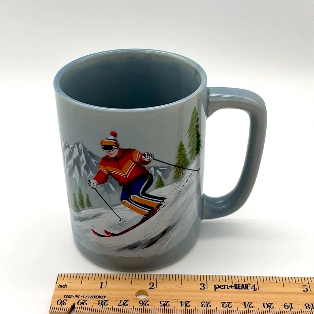 Vintage Set Of 5 Otagiri Japan Skier Design Coffee Mugs